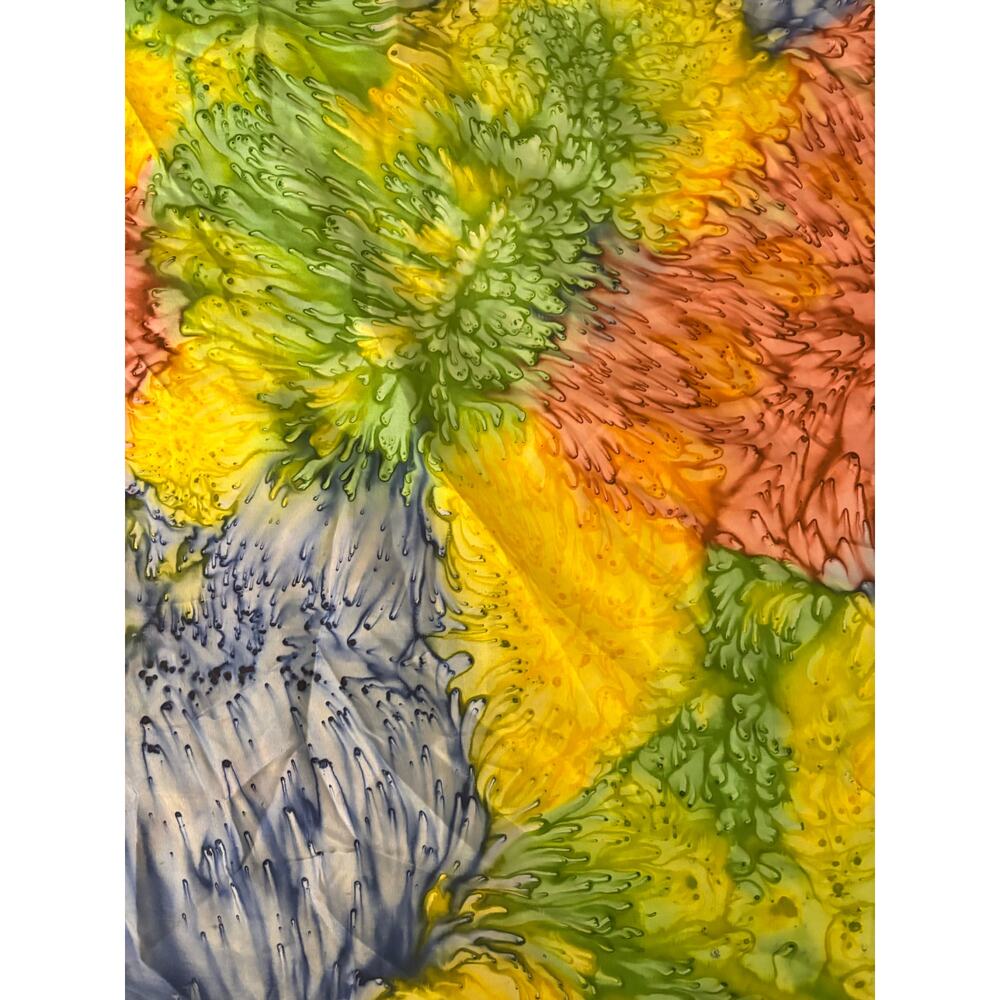Woman’s 100% Silk Scarf Rectangle Abstract Colorful Water Color Artsy 34” Long - Picture 5 of 6